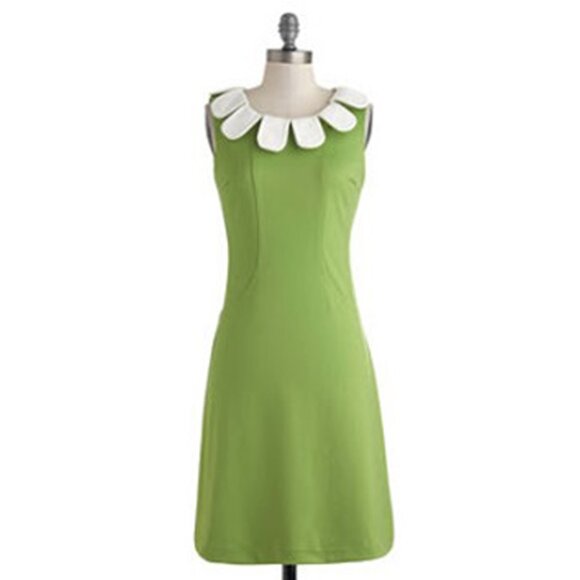 Adorable Lime Green Mod '60s Style Dress with Petal Collar by Fervour Size M - Picture 14 of 14